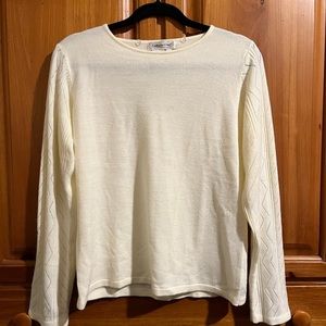 Cream scoop neck sweater with beautifully stitched sleeves by Coldwater Creek!